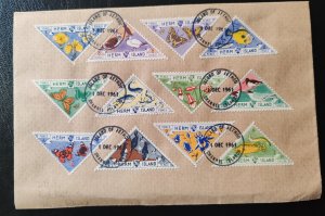 A first day cover containing a set of triangular local stamps from the...