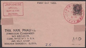 BURMA JAPAN OCCUPATION WW2 - old forged stamp on faked cover................F485