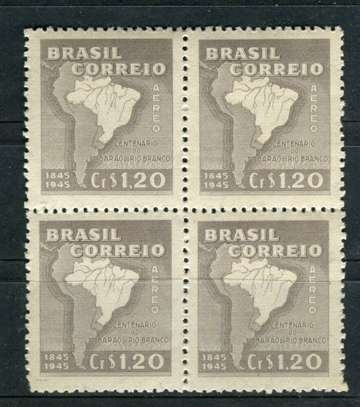 BRAZIL; 1945 early pictorial issue fine MINT MNH 1.20c. BLOCK of 4