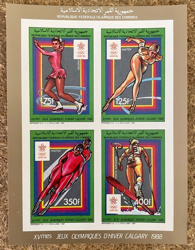 Stamps Minisheet Olympic Games Calgary 88 Comores Imperf.