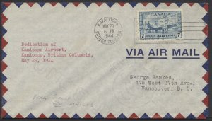 1944 May 29 Kamloops BC Airport Dedication Cover AAMC #4400B