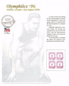 BEP Souvenir Card B208 Olymphilex '96 Atlanta #718 Olympics Sprinter VC Cancel