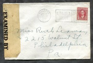 h180 - Canada HALIFAX 1942 Patriotic Slogan on CENSORED Cover to USA