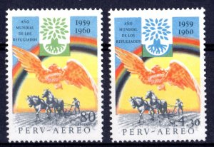 Peru 1960 Sc#C163/164 WORLD REFUGEE YEAR/DOVE (BIRD) Set (2) MNH