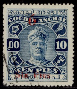 INDIAN STATES - Cochin GV SG66, 6p on 10p blue, FINE USED.