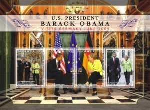 GAMBIA - 2009 - Obama Visits Germany - Perf Min Sheet - Mint Never Hinged