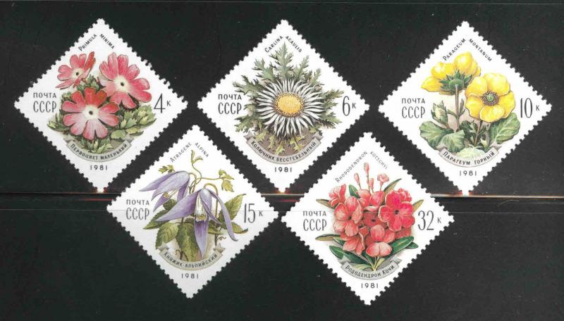 Russia Scott 4943-4947 MNH** 1981 flower stamp set