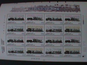 KOREA-SC#2017a- STEAM LOCOMOTIVES TRAINS- MNH-SHEET WITH 4 COMPLETE SETS VF