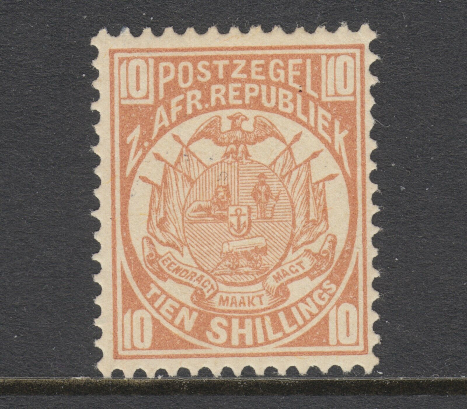 Transvaal Sc 134 MLH. 1885 10sh pale brown Coat of Arms, fresh, bright