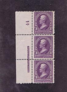 SCOTT# 253 UNUSED OG NH LEFT IMPRINT PLATE NO 44 STRIP OF 3, 1894, PF CERT.  