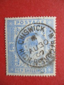 SG265 Edward VII 1902 10/- Blue Very Nice Chiswick CDS Posmark But Repaired Used