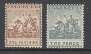 Barbados Sc 91, 95, MLH. 1909-10 Seal of the Colony definitives, 2 diff, LH