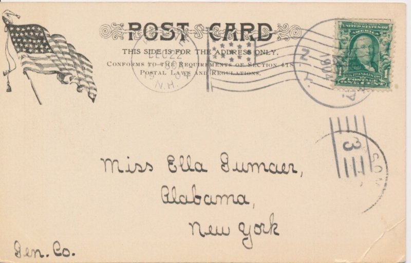 Five Mile Drive Keene NH 1904 Postcard with Flag patriotic design back with 3 ca