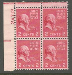 #806 John Adams Plate Block NH #24712