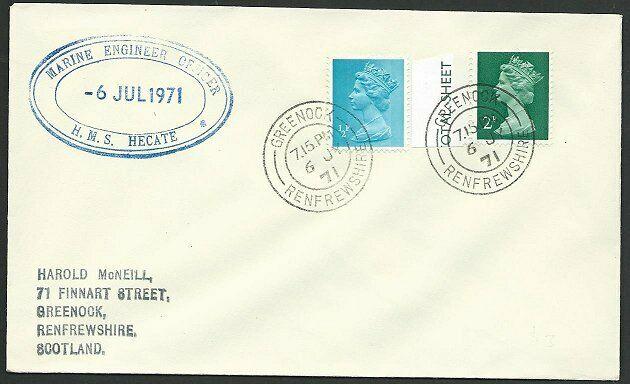 GB SCOTLAND 1971 cover HMS HECATE navy ship cachet - Greenock cds..........47958