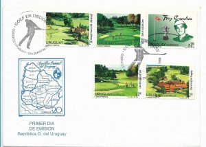 URUGUAY 1996 FAY CROCKER  GOLF CANTEGRIL COUNTRY CLUB 5 VALUES ON FDC SPORTS