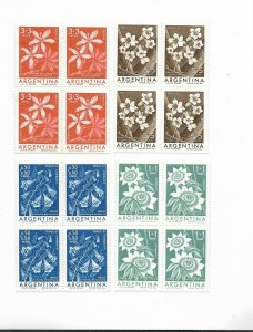 ARGENTINA 1960 FLOWERS IN BLOCKS OF FOUR VALUES MINT NH SCOTT B26/9 MI 754/7