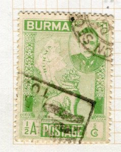 BURMA; 1948 early Independence issue fine used 1/2a. value