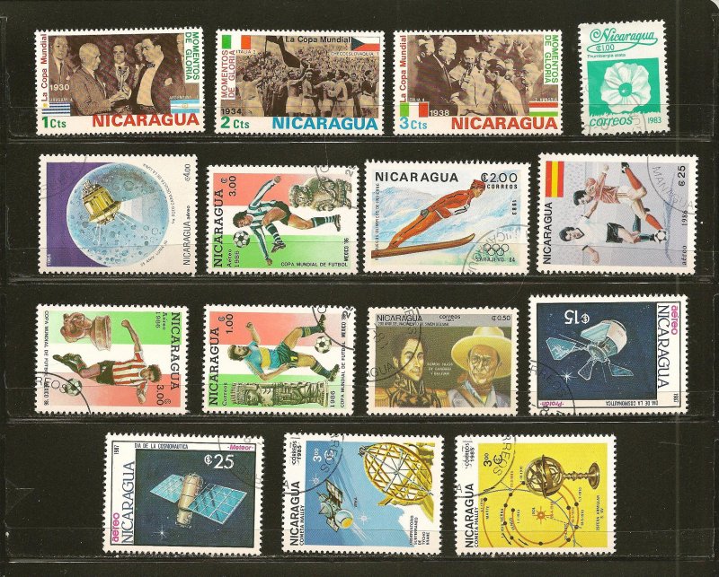 Nicaragua Lot of 15 Different 1980's Stamps CTO