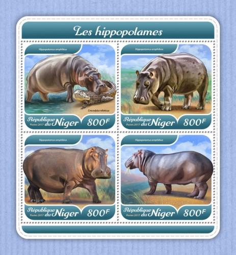 NIGER - 2017 - Hippopotamus - Perf 4v Sheet - MNH