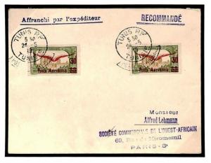 Z106 French Colonies Tunisia  Foreign Air Mail 1919 Cover {samwells-covers}