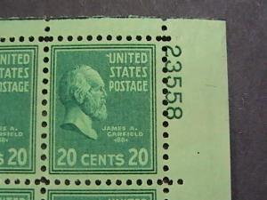 U.S.# 825-MINT/NEVER HINGED---UR- PLATE # BLOCK 4-PREXIE SERIES-1938