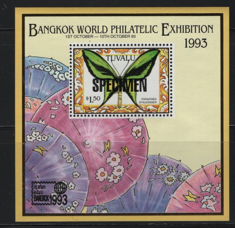 TUVALU, 648, MNH, 1993, BUTTERFLIES, SPECIMEN, SOUVENIR SHEET