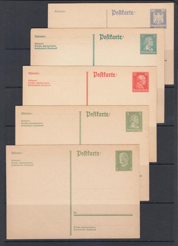 Germany Mi P157I/P180I unused. 1924-26 Postal cards, 5 different, sound, F-VF