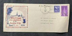 1939 USS Louisville US Navy Airmail Cover to Springfield MA Sunshine City Cancel