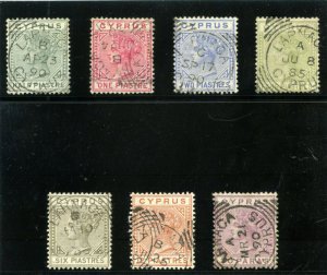Cyprus 1882 QV set complete very fine used. SG 16a-22. Sc 19a-25.