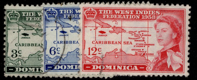 DOMINICA QEII SG159-161, 1958 British Caribbean federation set, FINE USED.