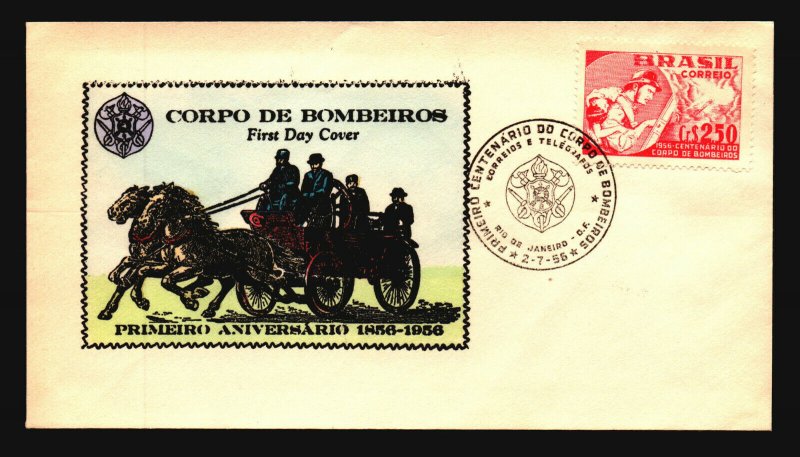 Brazil 1956 Bombeiros FDC / Hand Colored / UA - L3635