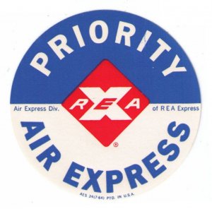 UNITED STATES REA AIR EXPRESS 1964 VINTAGE PRIORITY LABEL, STICKER CAT #USR-115