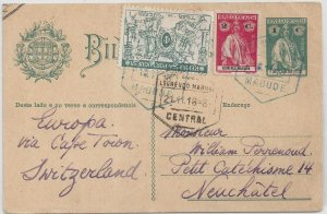 MAGUDE Mozambique War Tax +CERES 1918 Postal Stationery to NEUCHATEL Switzerland