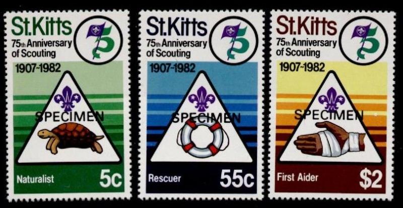 St Kitts 99-101 Specimen o/p MNH Scouting, Turtle