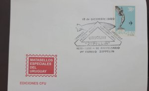 P) 1980 URUGUAY, ZEPPELIN FIRST SOUTH AMERICAN FLIGHT, AIRMAIL, CAPTIAN BOISO