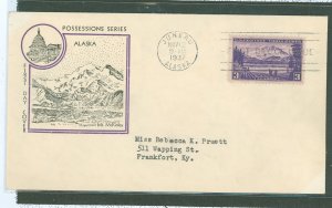 US 800 1937 3c Alaska (Possessions Series) Single On An Addressed, Typed FDC With A Fidelity Cachet