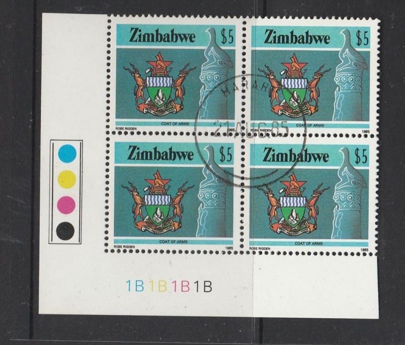 Zimbabwe 1985 Defs $5 in cylinder block 4 VFU/CTO SG 680