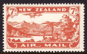 1931 New Zealand 7 pence airmail issue Plane over Lake Manapouri MNH Sc# C3