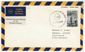 Hungary 1967 Cover Stamps First Flight Budapest Belgrade  Yugoslavia Lufthansa