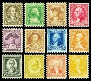 Scott 704-715 ½c-10c Washington Bicentennial Issue Mint Fine+ NH & OG Cat $21.65