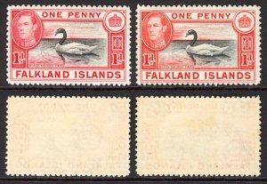 Falkland Islands SG147/a 1d Black and Carmine/Black and Vermilion M/M Cat 38.75