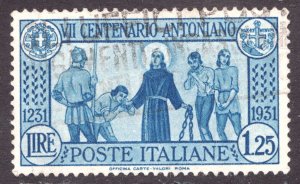 1931 Italy Sc #262 1.25 Lire - St Anthony Freeing Prisoners - Used stamp Cv$9.50