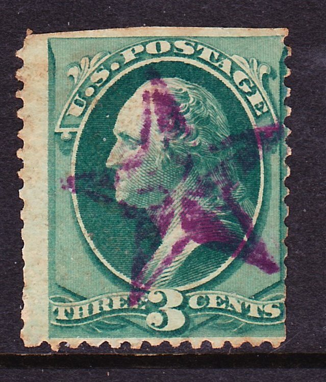 Scott 184, Used, Violet 3-D Star Fancy Cancel, Clipped Perforations