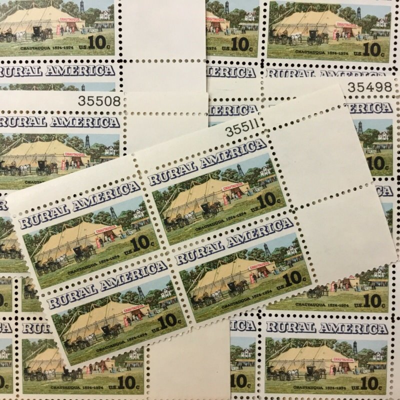1505   Chautaugua Tent.   25 plate blocks.   MNH 10 cent stamps.  Issued in 1973
