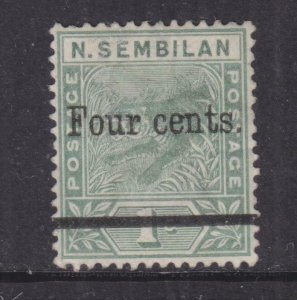 NEGRI SEMBILAN, 1898 Tiger, Four cents on 1c. Green, mint no gum.