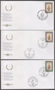 UNITED NATIONS Sc # 544 FDC SET of 3, 40th ANN HUMAN RIGHTS DECLARATION