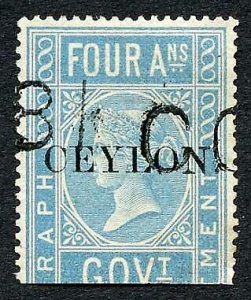 Ceylon Telegraph SGT2 4a India opt Ceylon with a Date cancel Cat 48