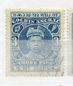 India Cochin 1916-30 Early Issue Fine Used 3p. NW-15674