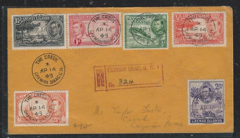 CAYMAN ISANDS (P1706B) 1949 KGVI 6 STAMP FRANK  REG COVER THE CREEK LOCAL